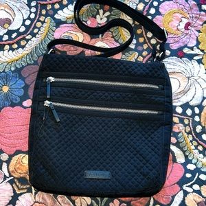 Vera Bradley Triple Zip Hipster Crossbody Bag Purse in Cotton Black NWOT